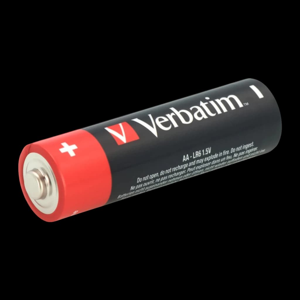 Verbatim Pilhas Alkaline AA LR6, vista lateral: pilha única deitada mostrando etiqueta AA LR6 1.5V e polo negativo