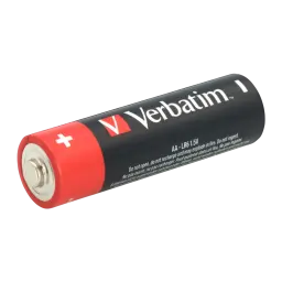 Verbatim Pilhas Alkaline AA LR6, vista lateral: pilha única deitada mostrando etiqueta AA LR6 1.5V e polo negativo
