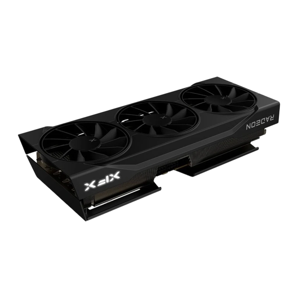 XFX Speedster Swift Radeon RX 9070 OC 16GB preto, kit com caixa: placa vertical ao lado da caixa AMD Radeon RX 9070 com logo - Item2