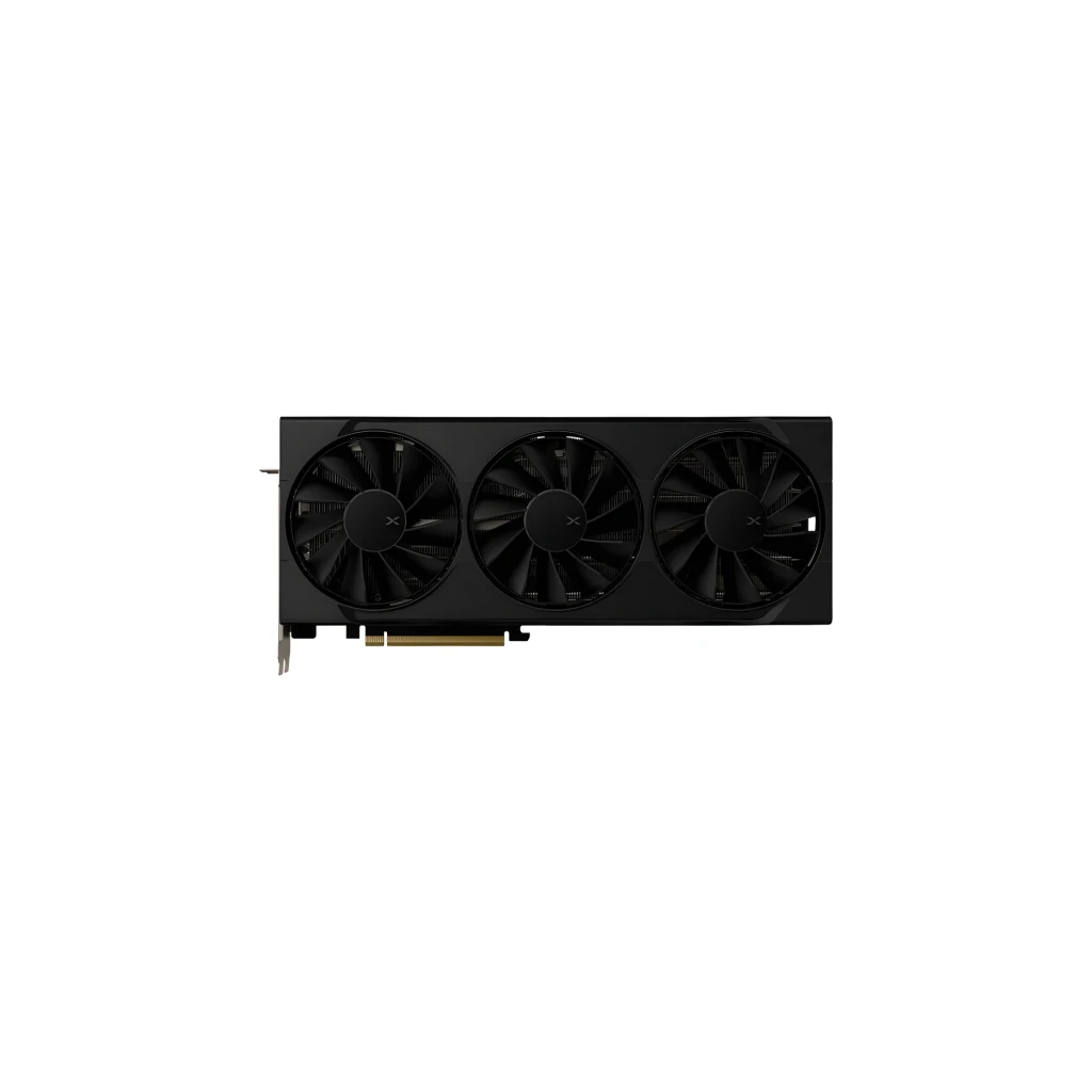 XFX Speedster Swift Radeon RX 9070 OC 16GB preto, kit com caixa: placa vertical ao lado da caixa AMD Radeon RX 9070 com logo - Item1