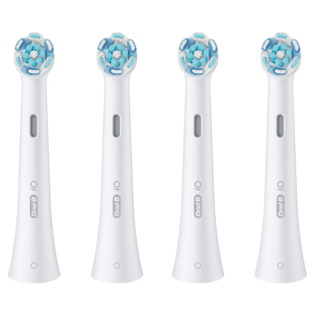 Oral-B Pro Series 1 CrossAction azul, vista frontal: mango azul con botón de encendido blanco, cabezal y base cargadora - Ítem1