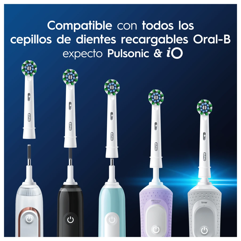 Oral-B Pro Series 1 CrossAction azul, vista frontal: mango azul con botón de encendido blanco, cabezal y base cargadora - Ítem4