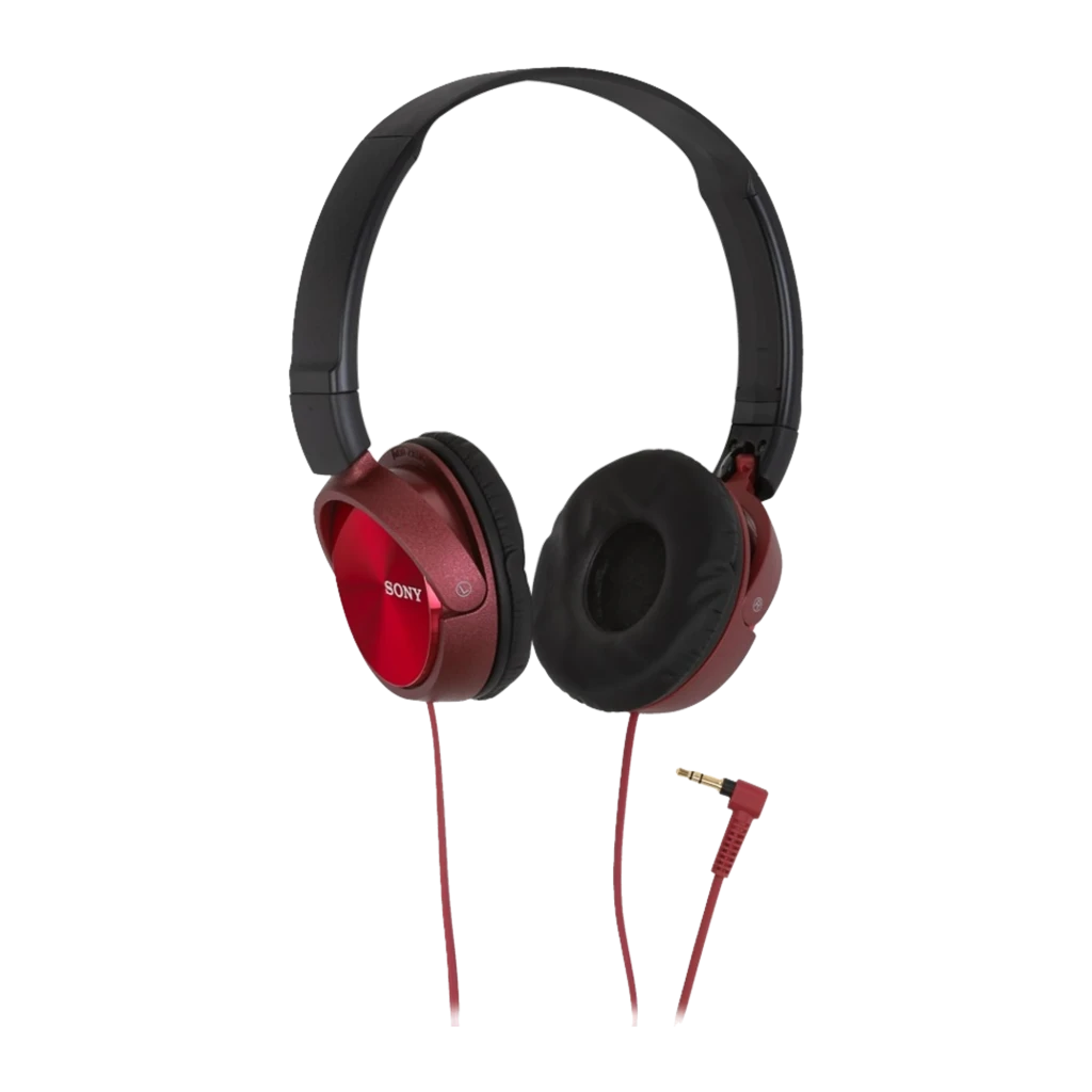 Sony MDR-ZX310 Vermelho, vista lateral: auscultadores supraaurais com concha vermelha metálica, arco preto e cabo vermelho - Item1