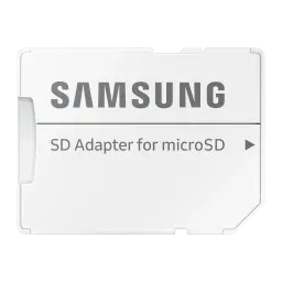 Samsung microSD Pro Ultimate 128GB azul, adaptador SD: cara frontal del adaptador blanco con texto SD Adapter for microSD