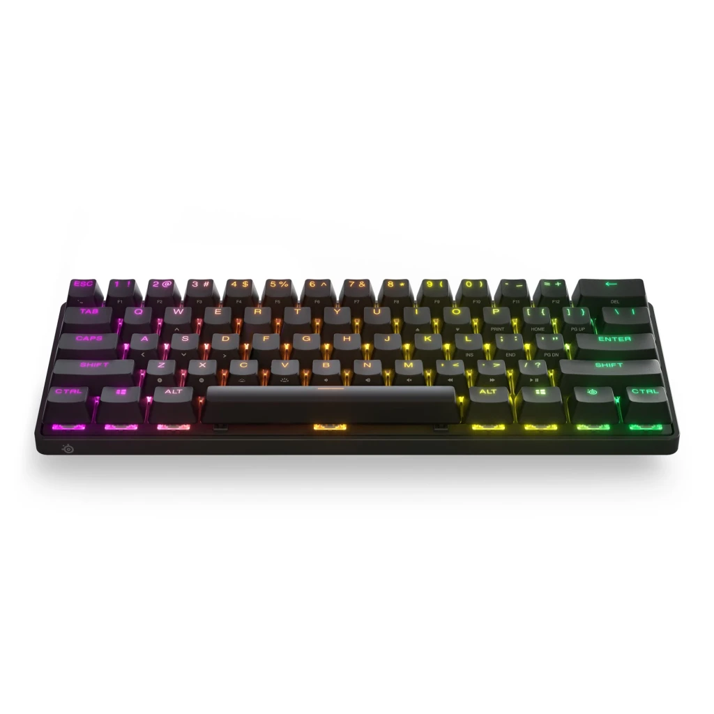 SteelSeries Apex Pro Mini Wireless preto, vista superior: retroiluminação RGB multicolor em layout compacto 60% QWERTY - Item2
