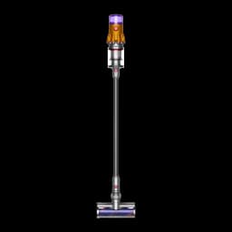 Dyson Aspirador V12 Detect Slim Absolute dourado, vista frontal completa: corpo inteiro com motor dourado, tubo prateado e