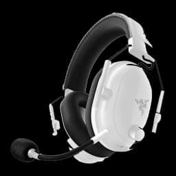 Razer BlackShark V2 Pro for PlayStation blanco, vista lateral izquierda: auricular sin dongle, micrófono desplegado y