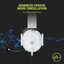 Razer BlackShark V2 Pro for PlayStation Blanco, vista frontal: auricular con logo Razer, micrófono y cancelación de ruido