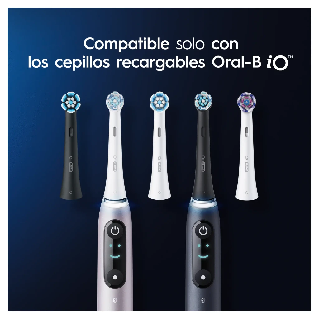 Oral-B iO Cabezales Limpeza Suave Preto, pack 2 un: caixa frontal e duas cabeças pretas com cerdas azuis - Item2
