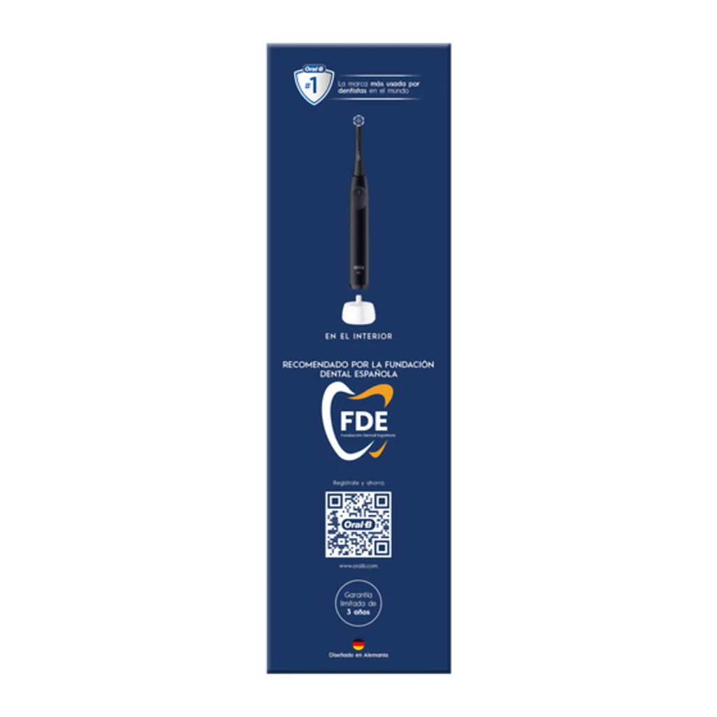 Oral-B iO Series 2 Night Black, vista frontal: mango negro mate, botón central ovalado y cabezal redondo azul - Ítem4