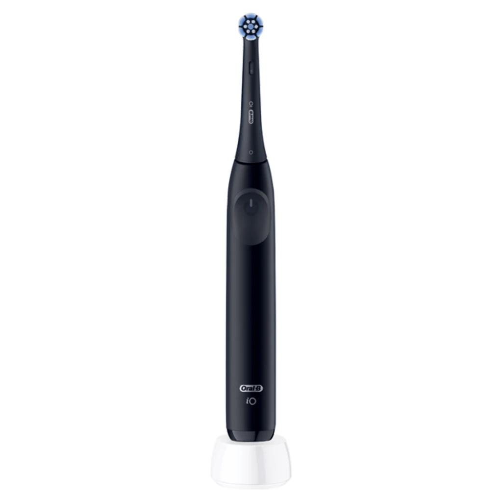 Oral-B iO Series 2 Night Black, vista frontal: mango negro mate, botón central ovalado y cabezal redondo azul - Ítem1