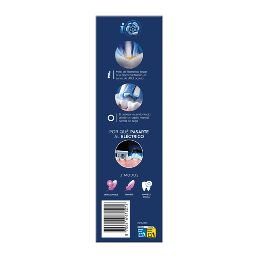 Oral-B iO Series 2 Night Black, vista frontal: mango negro mate, botón central ovalado y cabezal redondo azul - Ítem5