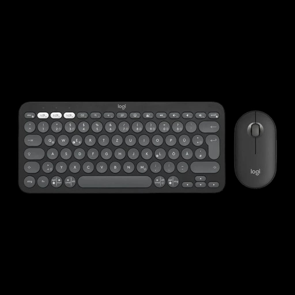 Logitech Pebble 2 Combo Graphite gris, vue de dessus: clavier compact à touches rondes et souris sans fil