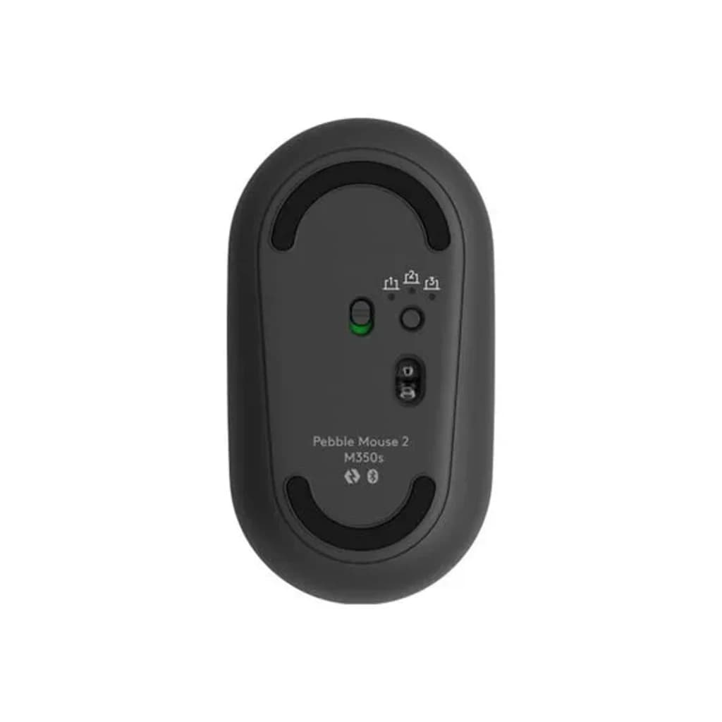 Logitech Pebble 2 Combo Graphite gris, dessous de la souris: base avec sélecteur multi-appareils, bouton d'alimentation et