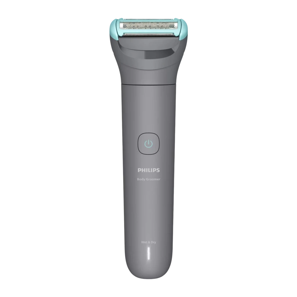 Philips Rasoir corporel BG3480/15 Série 3000 Gris, vue avant: rasoir avec 2 sabots turquoise et câble USB - Ítem1