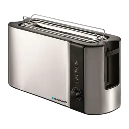 Blaupunkt Grille-pain BP4010 1000W Argent, vue latérale: corps en acier inoxydable brossé, fente longue, grille