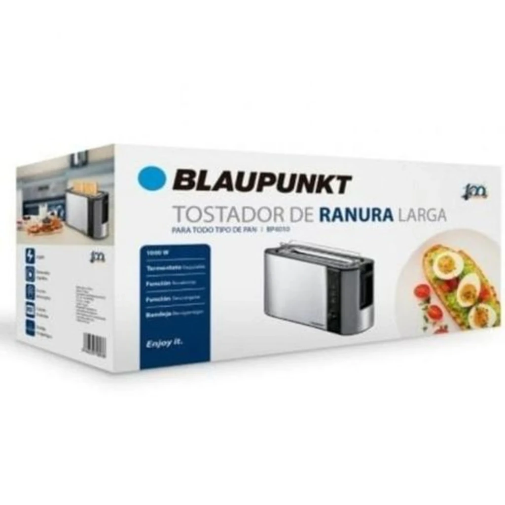 Blaupunkt Grille-pain BP4010 1000W Argent, vue latérale: corps en acier inoxydable brossé, fente longue, grille - Ítem1