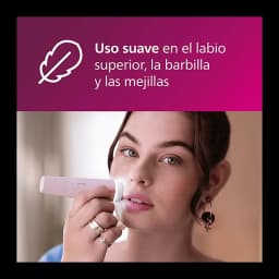 Philips Depiladora facial 5000 Series BRR454/00 Rosa, uso: mulher aplicando suavemente no lábio superior