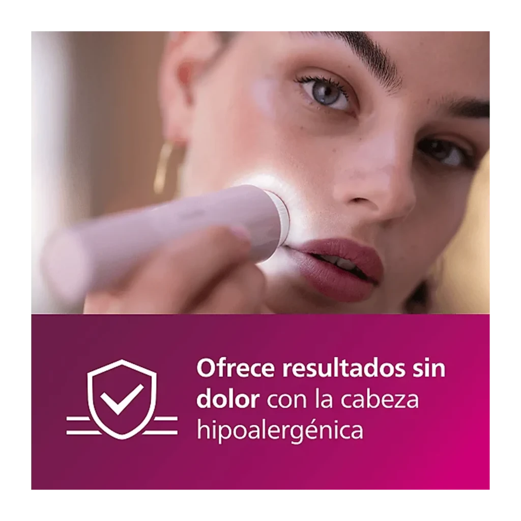 Philips Depiladora facial 5000 Series BRR454/00 Rosa, vista lateral: cabo rosa com logo, cabeça depilatória branca circular - Item5