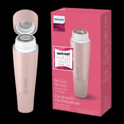 Philips Depiladora facial 5000 Series BRR454/00 Rosa, vista principal: dispositivo com tampa aberta e cabeçote iluminado ao