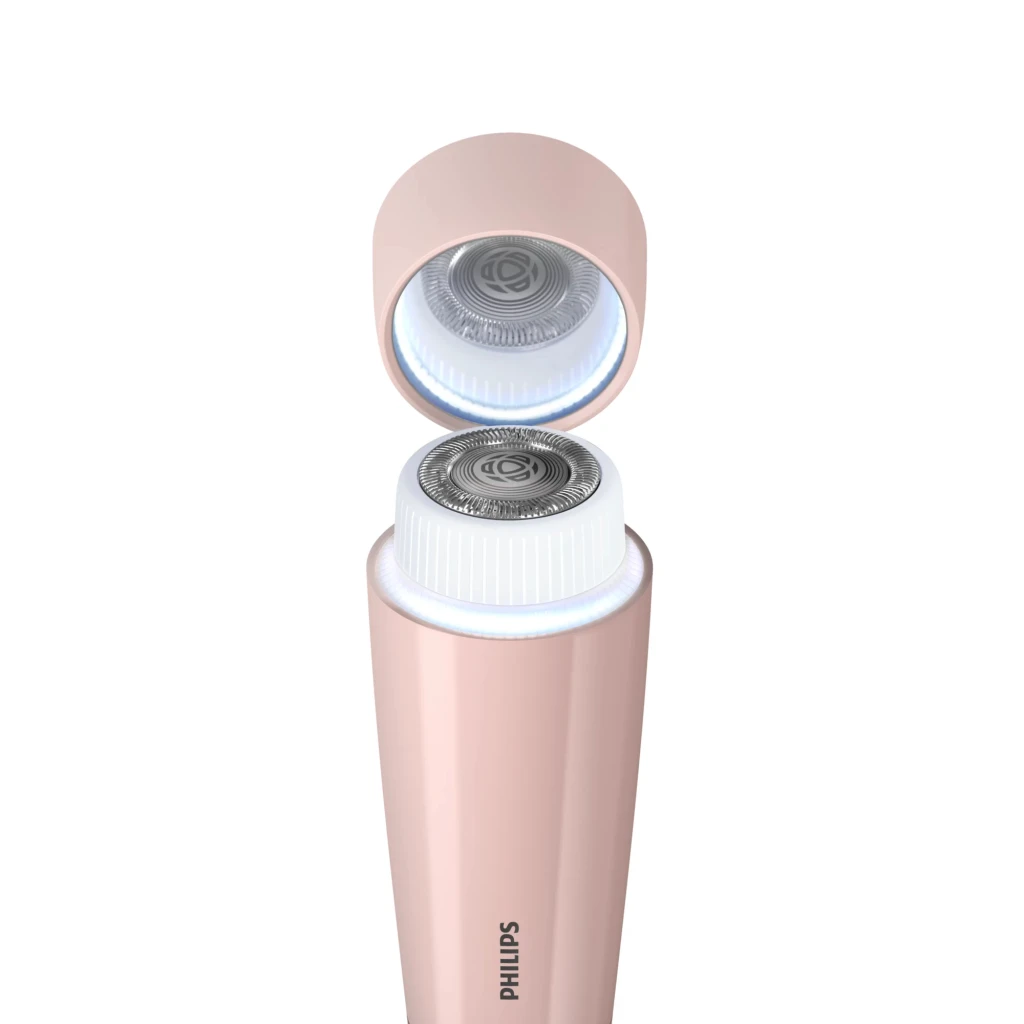 Philips Depiladora facial 5000 Series BRR454/00 Rosa, vista lateral: cabo rosa com logo, cabeça depilatória branca circular - Item1
