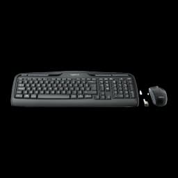 Logitech MK330 preto, vista frontal: teclado e rato sem fios com receptor USB nano visíveis