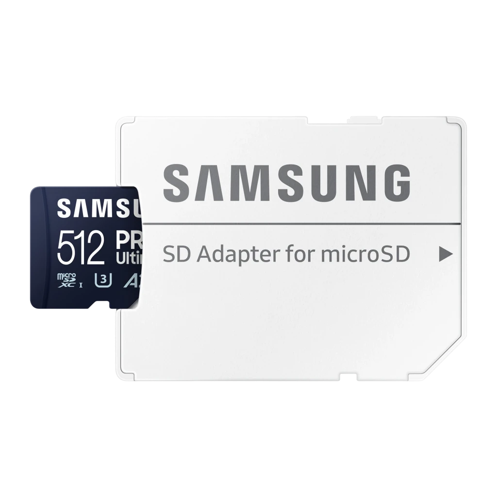 Samsung microSD PRO Ultimate 512GB azul, vista frontal: cara delantera con logo, capacidad y certificaciones U3 A2 V30 - Ítem4