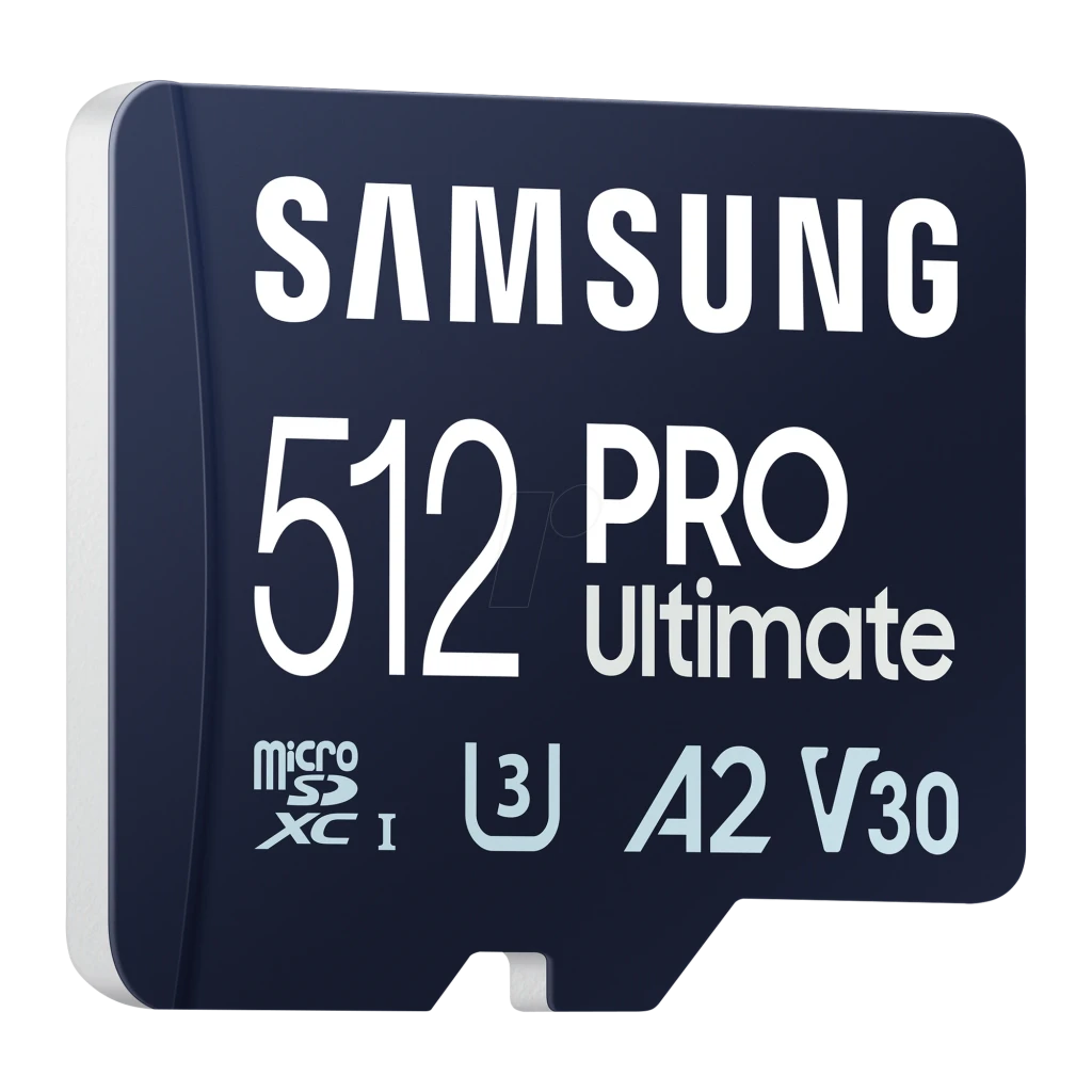 Samsung microSD PRO Ultimate 512GB azul, vista frontal: cara delantera con logo, capacidad y certificaciones U3 A2 V30 - Ítem2