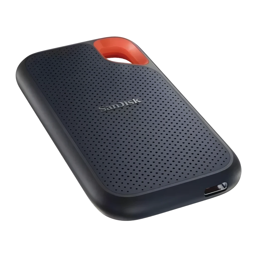 SanDisk SSD Extreme PRO 2TB preto com laranja, vista frontal: textura diagonal canelada e logótipo centrado - Item2