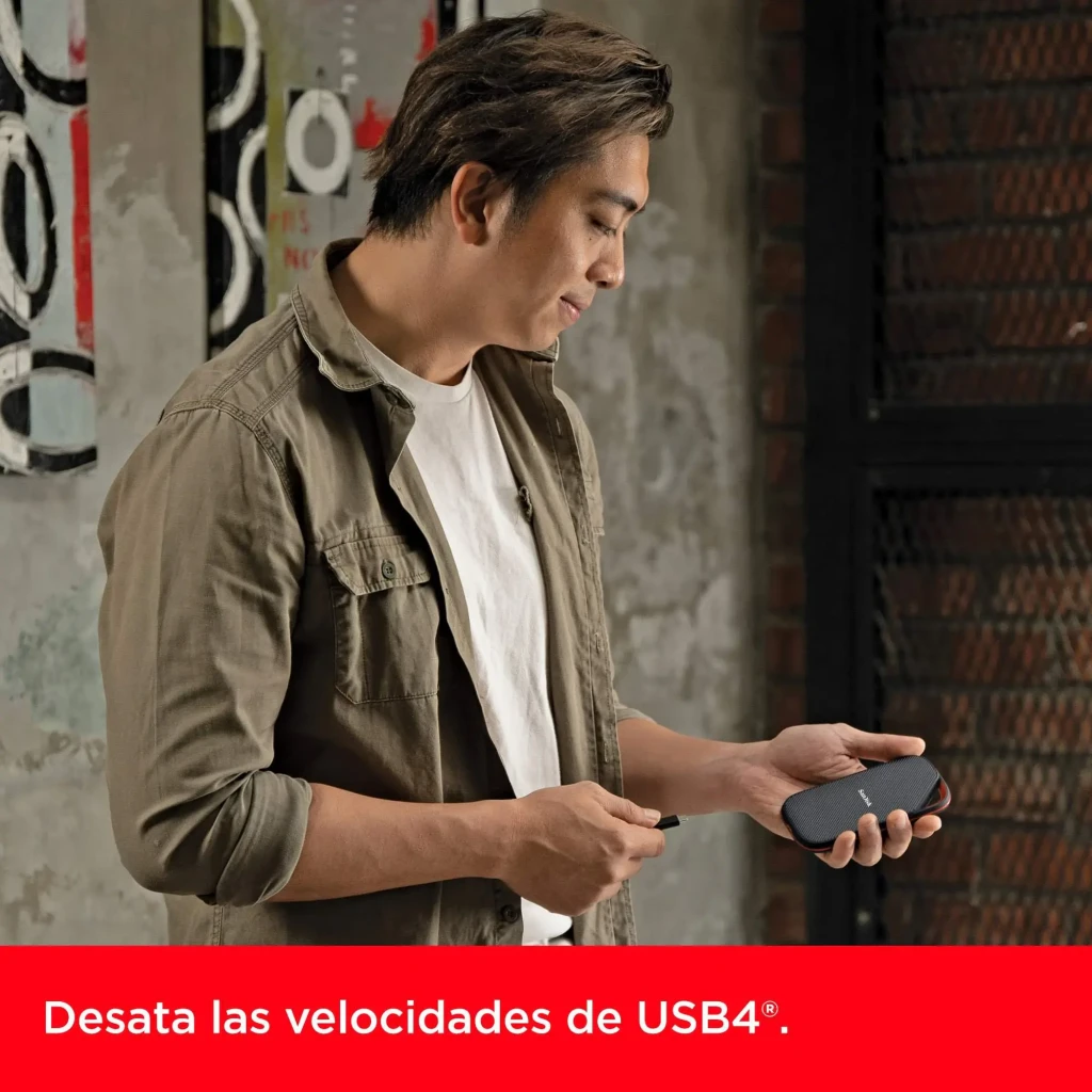 SanDisk SSD Extreme PRO 2TB preto com laranja, vista frontal: textura diagonal canelada e logótipo centrado - Item6