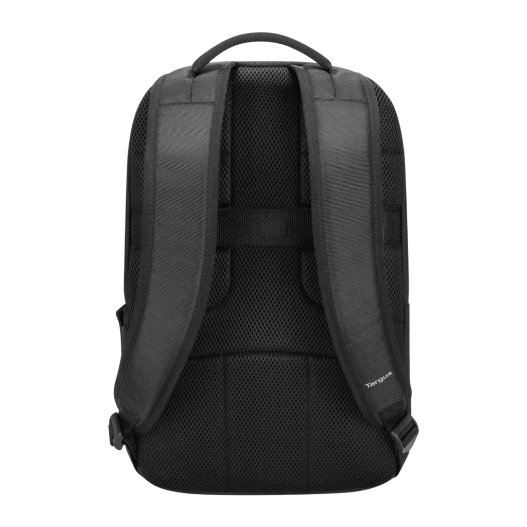 Targus Mochila TSB911GL 16 polegadas preto, vista frontal: compartimentos, fechos prateados e logo Targus - Item3