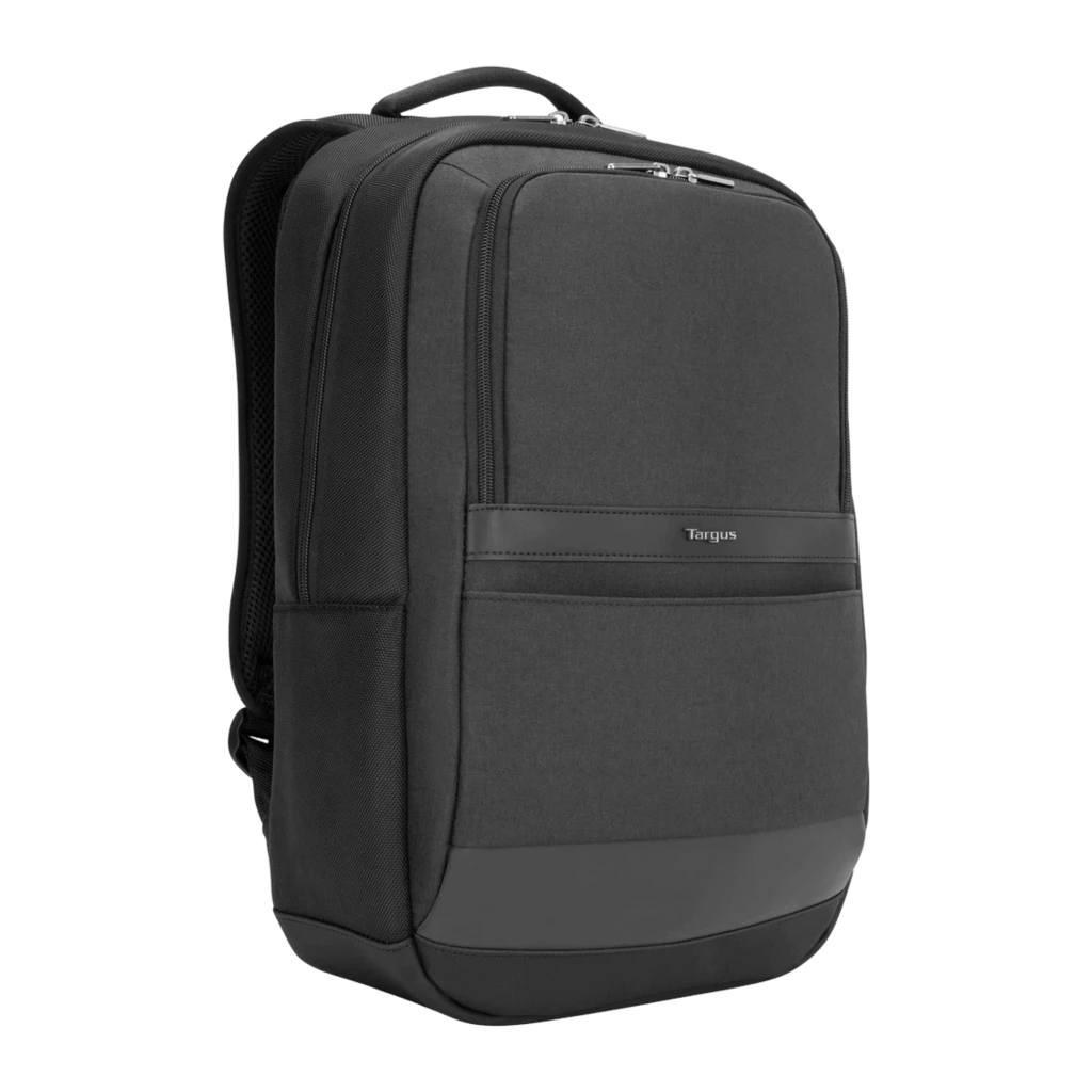 Targus Mochila TSB911GL 16 polegadas preto, vista frontal: compartimentos, fechos prateados e logo Targus - Item2