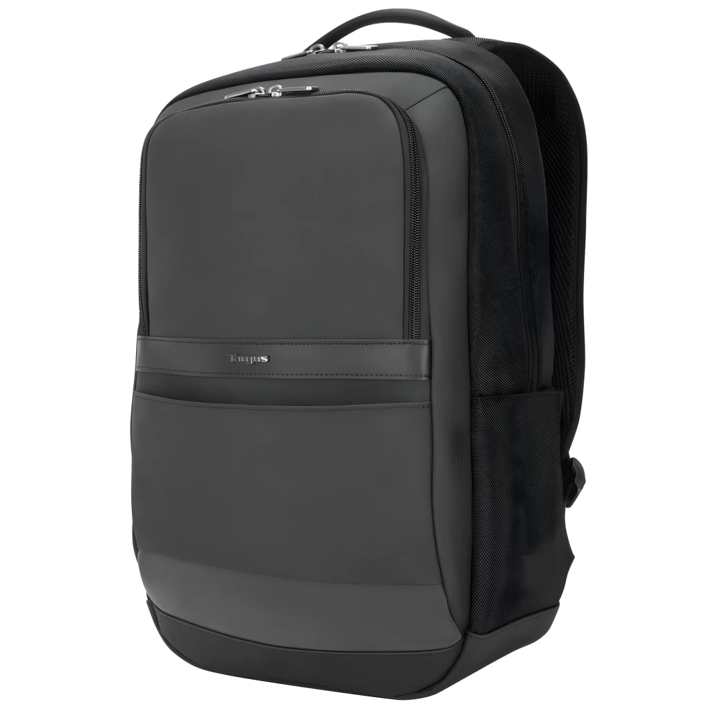 Targus Mochila TSB911GL 16 polegadas preto, vista frontal: compartimentos, fechos prateados e logo Targus - Item1
