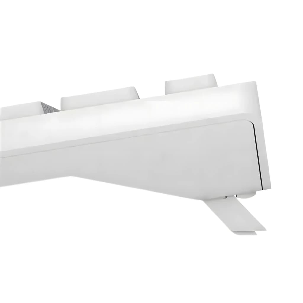 Cherry Stream Desktop Pale Gray gris, détail latéral: bord supérieur du clavier avec éclairage diffus et pieds repliables
