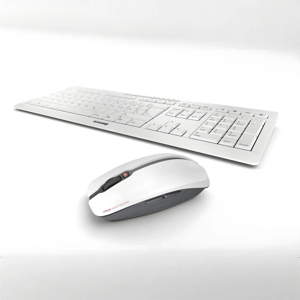 Cherry Stream Desktop Pale Gray gris, vue de dessus: clavier complet et souris sans fil gris clair avec accents gris - Ítem5