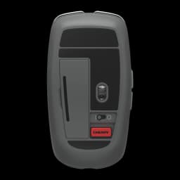 Cherry Stream Desktop Pale Gray gris, vue dessous souris: capteur optique, couvercle batterie et logo Cherry rouge