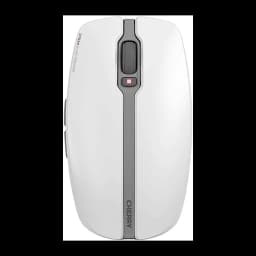Cherry Stream Desktop Pale Gray gris, vue dessus souris: molette grise centrale, bouton DPI rouge et logo Cherry