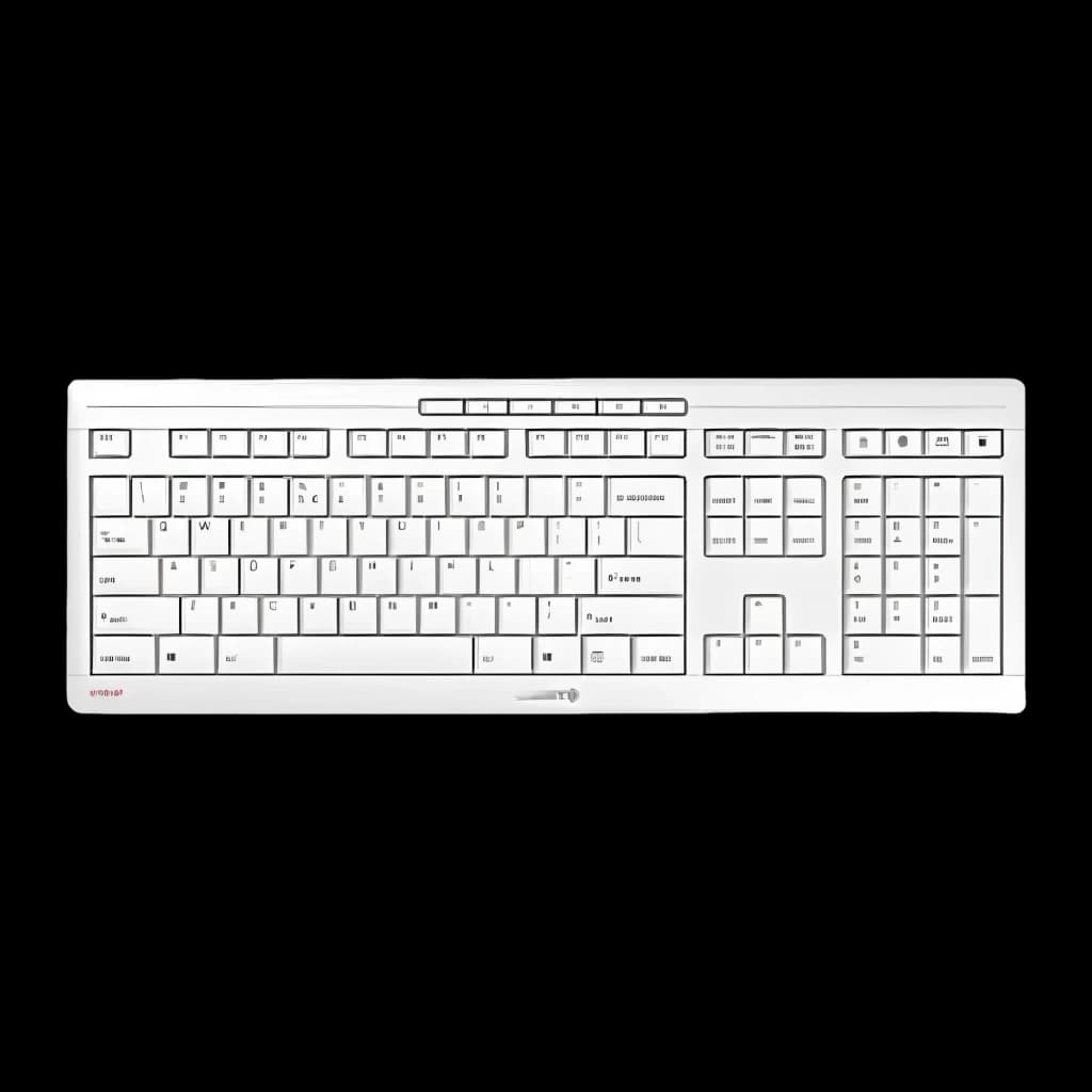 Cherry Stream Desktop Pale Gray gris, vue du dessus: clavier complet avec touches multimédia sur fond noir