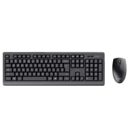 Trust Primo pack clavier et souris sans fil noir, vue de dessus: clavier complet avec pavé numérique et souris noire à droite