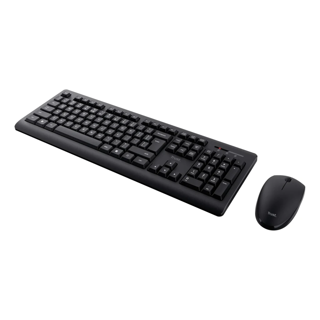 Trust Primo Pack teclado y ratón inalámbrico negro, vista diagonal: teclado completo con teclado numérico, ratón negro - Ítem2