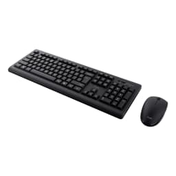 Trust Pack clavier et souris sans fil Primo noir, vue en angle: clavier complet avec pavé numérique et souris noire à côté