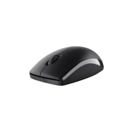 Trust Pack clavier et souris sans fil Primo noir, vue latérale: souris noire avec molette centrale et détail gris sur le côté