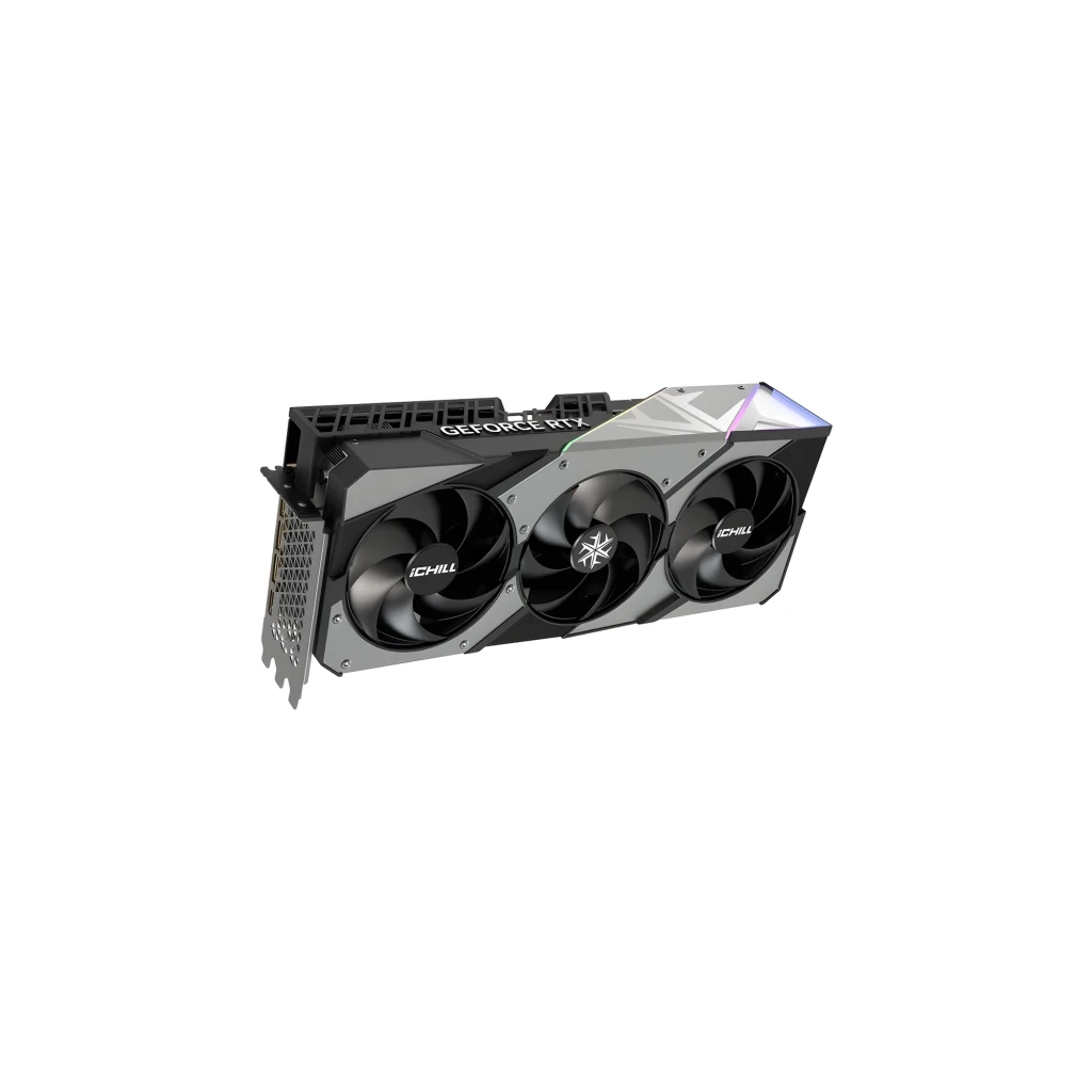 Inno3D GeForce RTX 5070 iChill X3 12GB, vista principal: placa gráfica com cooler triplo e caixa do produto - Item1