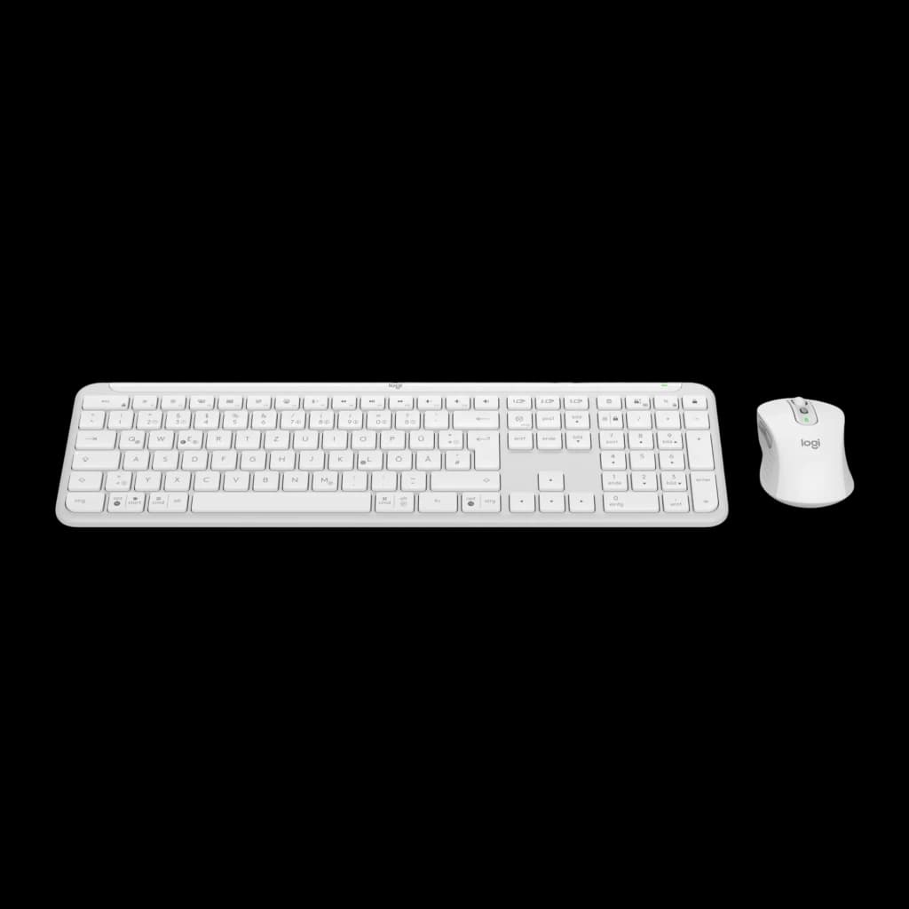 Logitech Signature Slim Combo MK950 gris, vista superior: teclado y ratón en plano cenital, perfil plano visible