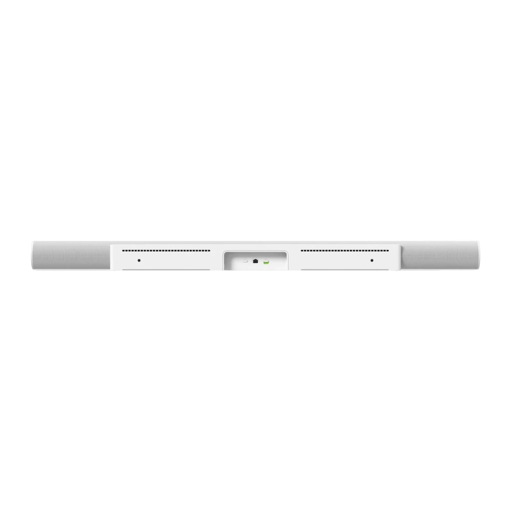 Sonos Arc Ultra blanc, vue latérale diagonale: forme cylindrique allongée avec grille en tissu et extrémité arrondie visible - Ítem1