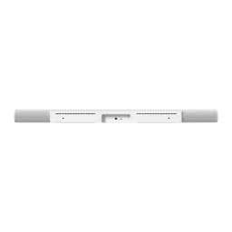 Sonos Arc Ultra blanc, vue arrière: panneau de connecteurs central, grilles de ventilation et haut-parleurs latéraux
