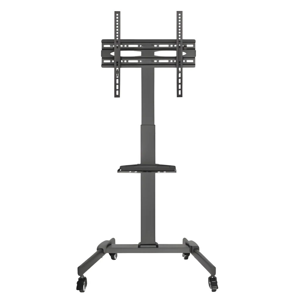 Fonestar STS-4244N soporte TV motorizado negro, vista frontal: columna central, bracket VESA, bandeja y base con ruedas - Ítem1