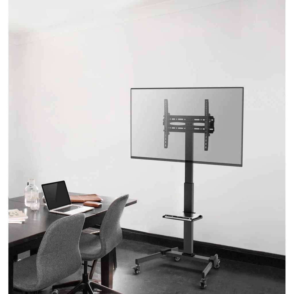 Fonestar STS-4244N Noir, vue en salle: support TV motorisé avec roulettes en bureau près d'une table et chaises