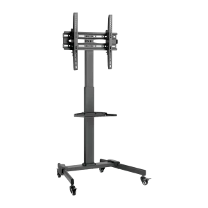 Fonestar STS-4244N soporte TV motorizado negro, vista frontal: columna central, bracket VESA, bandeja y base con ruedas