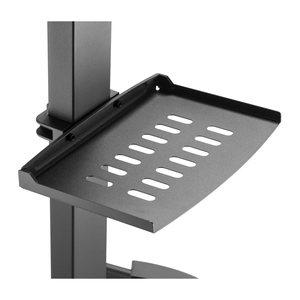 Fonestar STS-4244N soporte TV motorizado negro, vista frontal: columna central, bracket VESA, bandeja y base con ruedas - Ítem4
